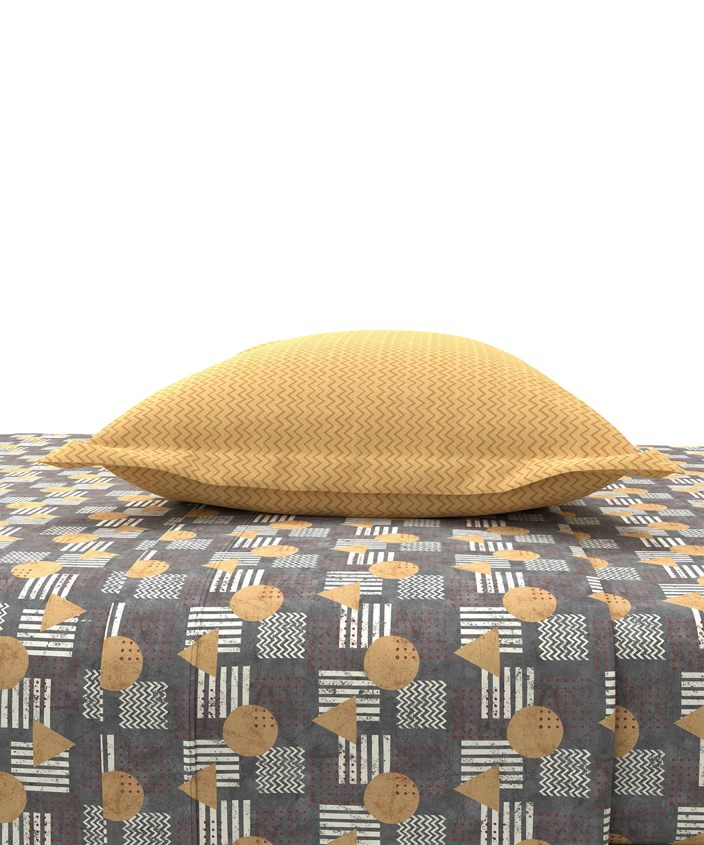 Carnival Ajrakh King Bedsheet Set, Baghi Grey |144 TC Cotton|2 Pillow Covers