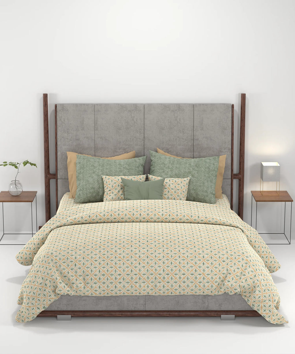 Carnival Ajrakh King Bedsheet Set,Maliha Sage |144 TC Cotton|2 Pillow Covers