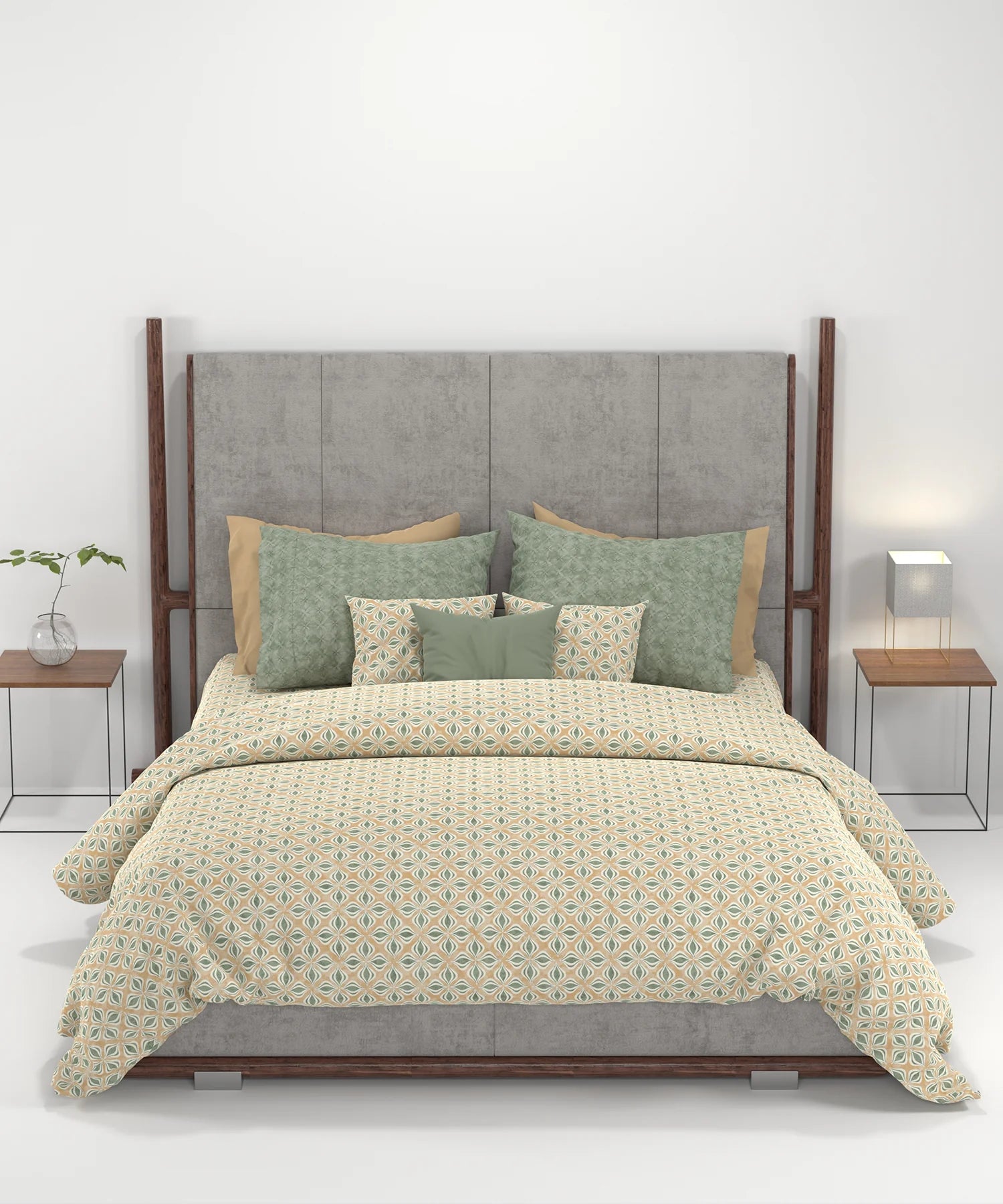 Carnival Ajrakh King Bedsheet Set,Maliha Sage |144 TC Cotton|2 Pillow Covers