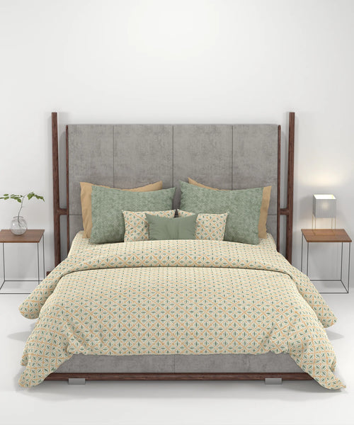 Carnival Ajrakh King Bedsheet Set,Maliha Sage |144 TC Cotton|2 Pillow Covers