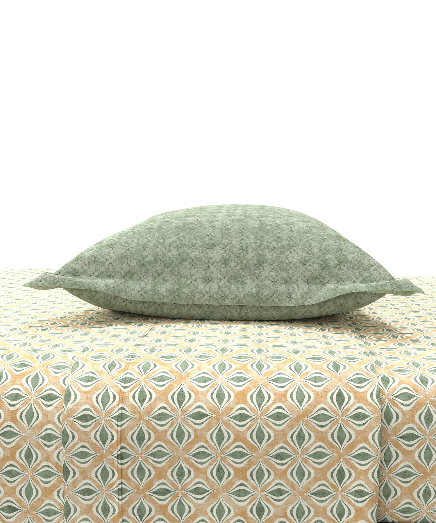 Carnival Ajrakh King Bedsheet Set,Maliha Sage |144 TC Cotton|2 Pillow Covers