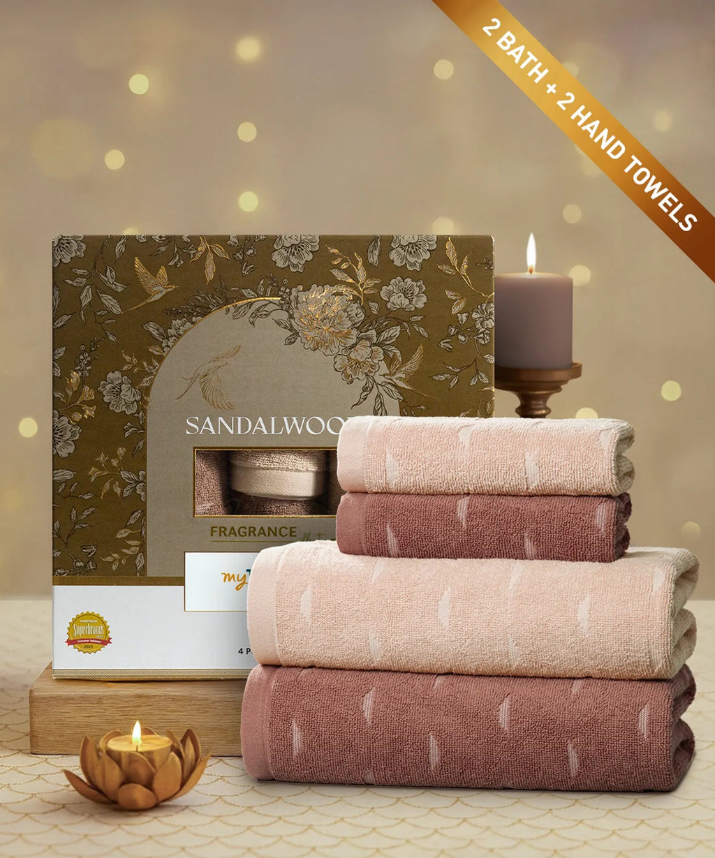 Fragrance 4Pc Towel Set, Sandalwood| 500 GSM Cotton