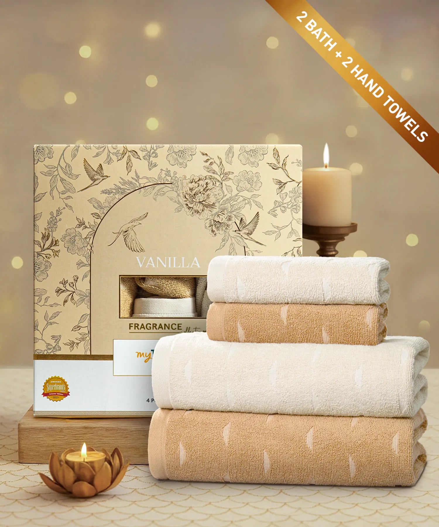 Fragrance 4Pc Towel Set, Vanilla| 500 GSM Cotton